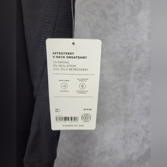 ATHLETA Retroterry V-Neck Sweatshirt Tee Sweater Vest Ivory In Black Size SP - Picture 9 of 15